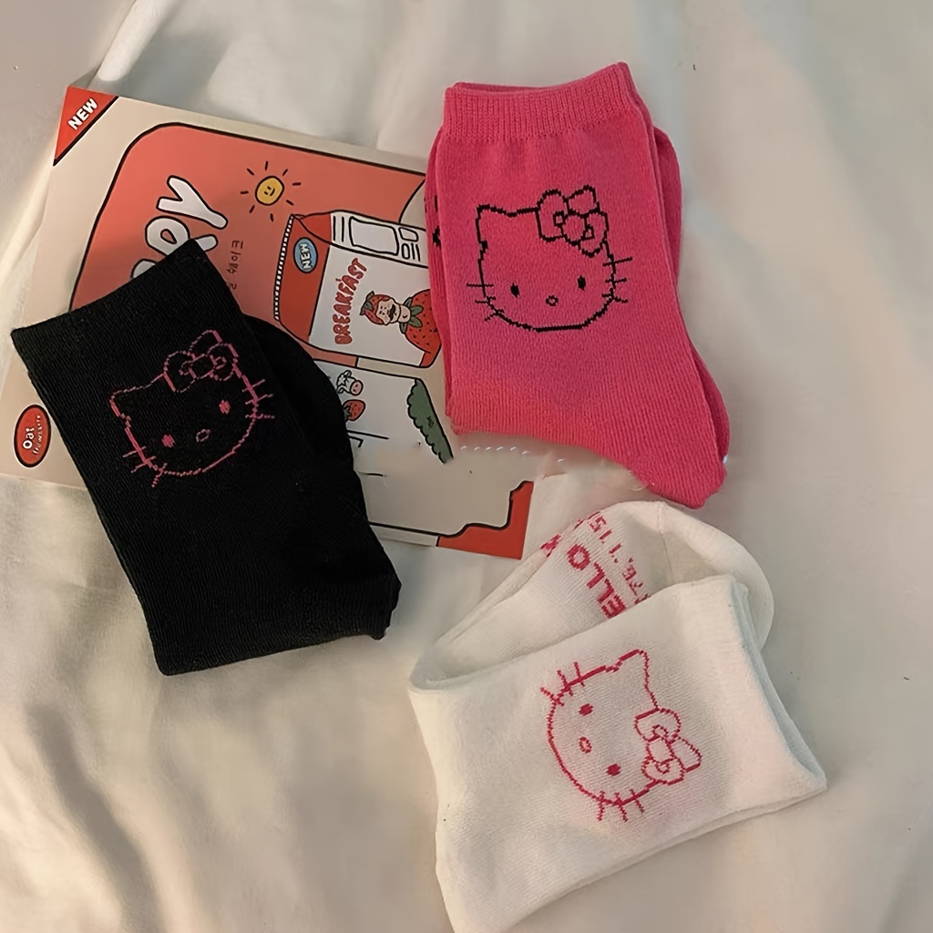 

1/3 Pairs Cute Hello Kitty Socks, Kawaii Japanese Style Mid Tube Socks, Women's Stockings & Hosiery