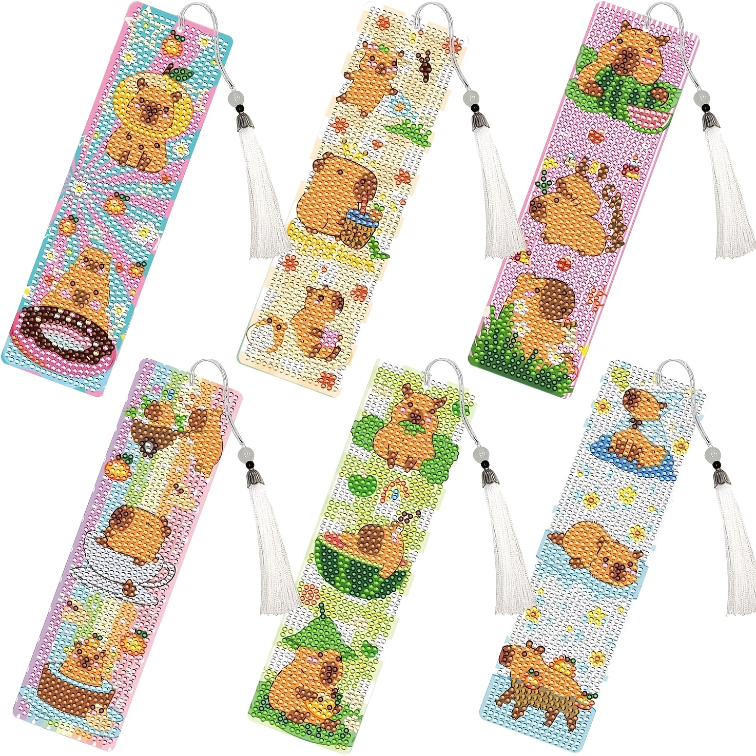 TEMU Bookmark Set - 6pcs Fun Diamond Painting Bookmark Kits With Tassels Cute Animal Art Craft Birthday Holiday Gifts For Beginners Students Reading