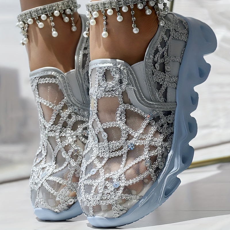 glitter mesh casual sneakers details 4