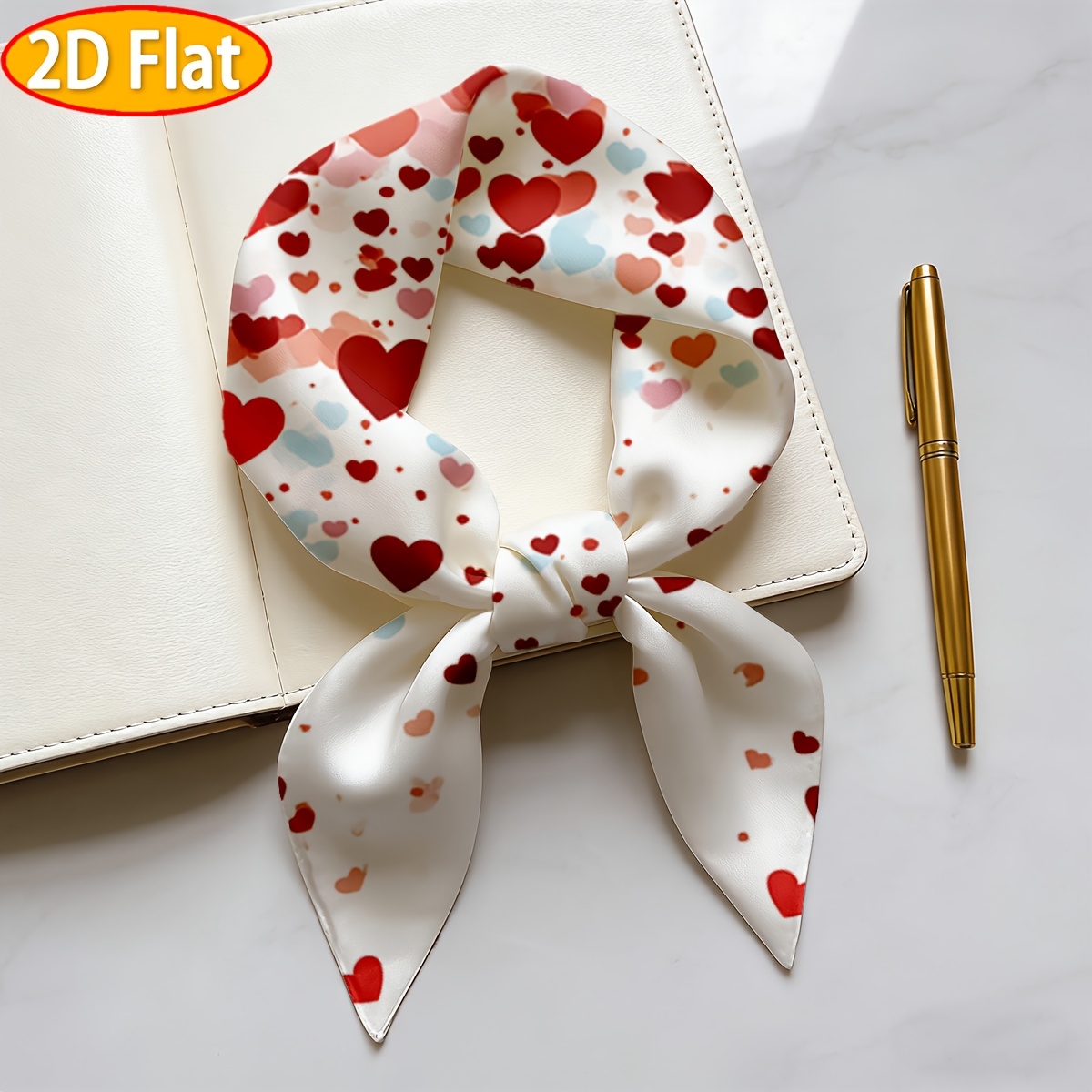 TEMU 2d Flat, 1pc, Women's Scarf, Heart Pattern Square Scarf, Easter, Valentine's Day, Christmas, Halloween Decorative Gift, Fashionable And