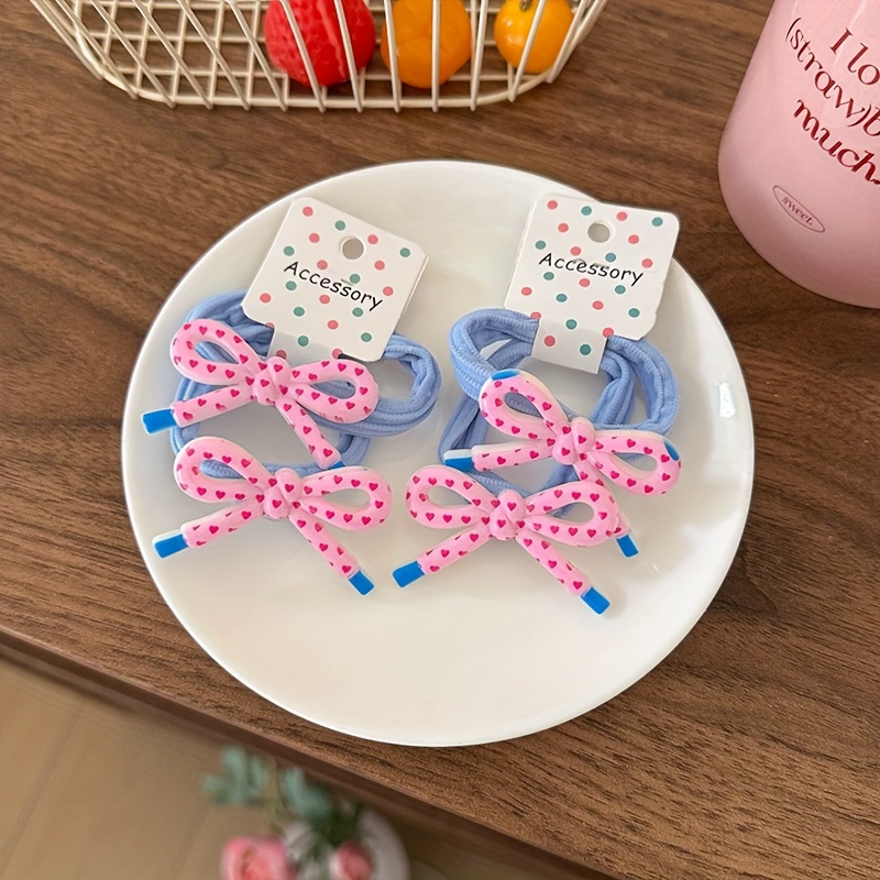 Image of 4pcs Colorful Polka Dot Bow Love Headband For Women, High Elasticity Hair Tie Rope, Low Ponytail Headband, Durable And Cute Hair Accessory