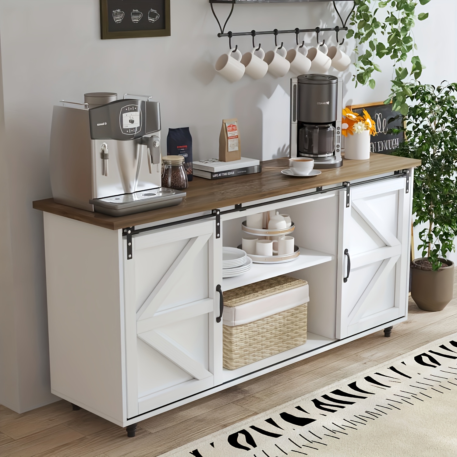 Armario De Cocina VINCOURNA 40x80x91 Cm | Mueble Cafetera Con Soporte Tazas, Cajón Y Puertas, En Madera