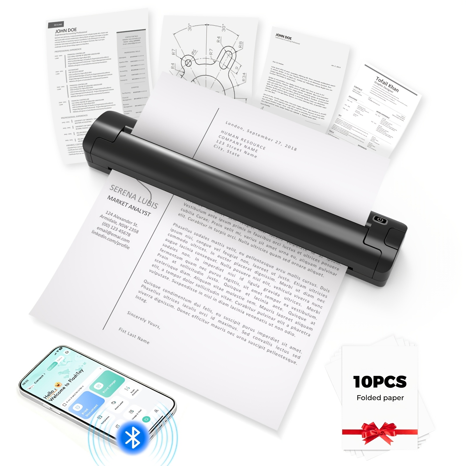 TEMU Imprimantes portables 2-en-1 fil pour voyage, mini imprimante thermique encre fil améliorée compatible avec , IOS et ordinateur portable, prend