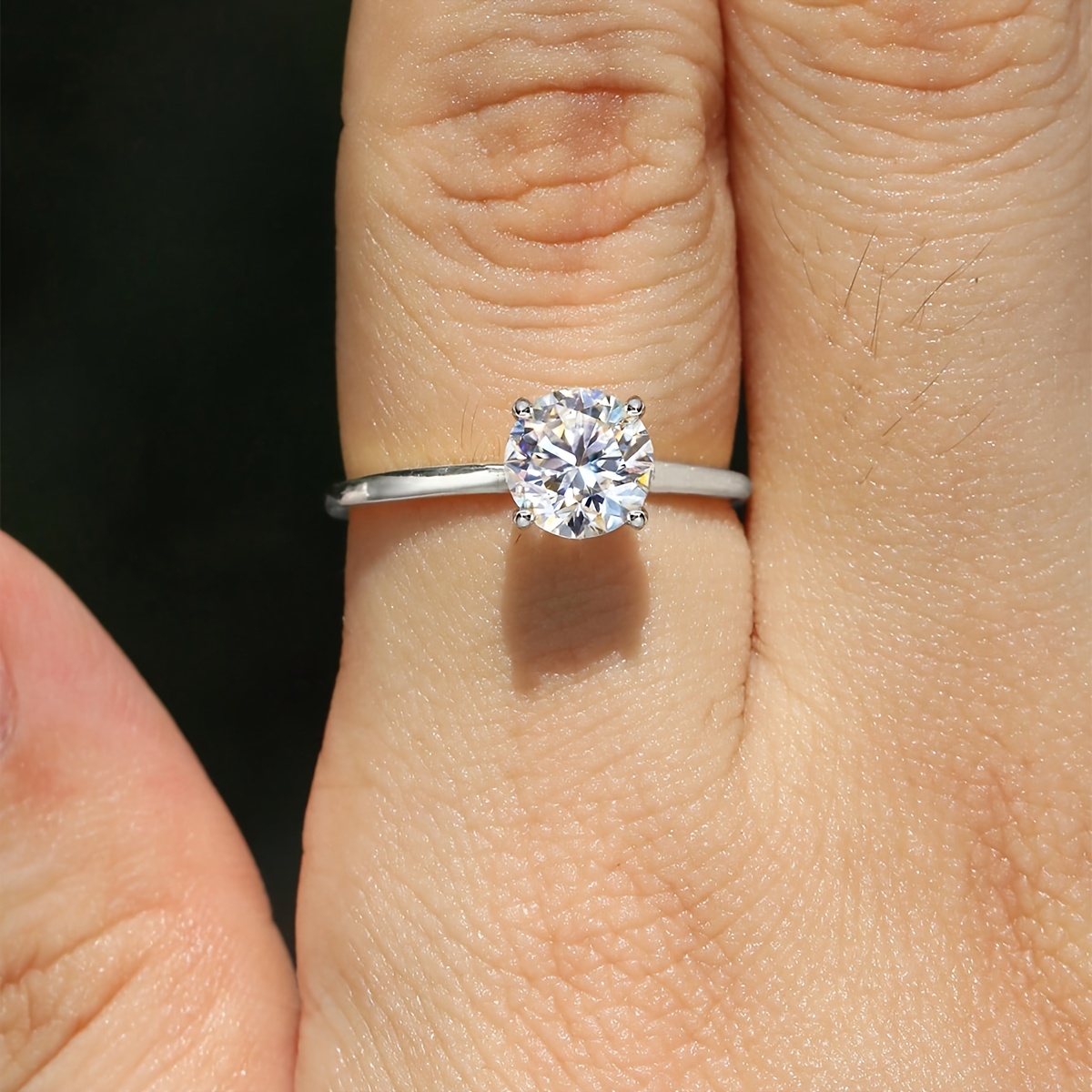 Women's Minimalist Solitaire Band Ring with Synthetic Zirconia