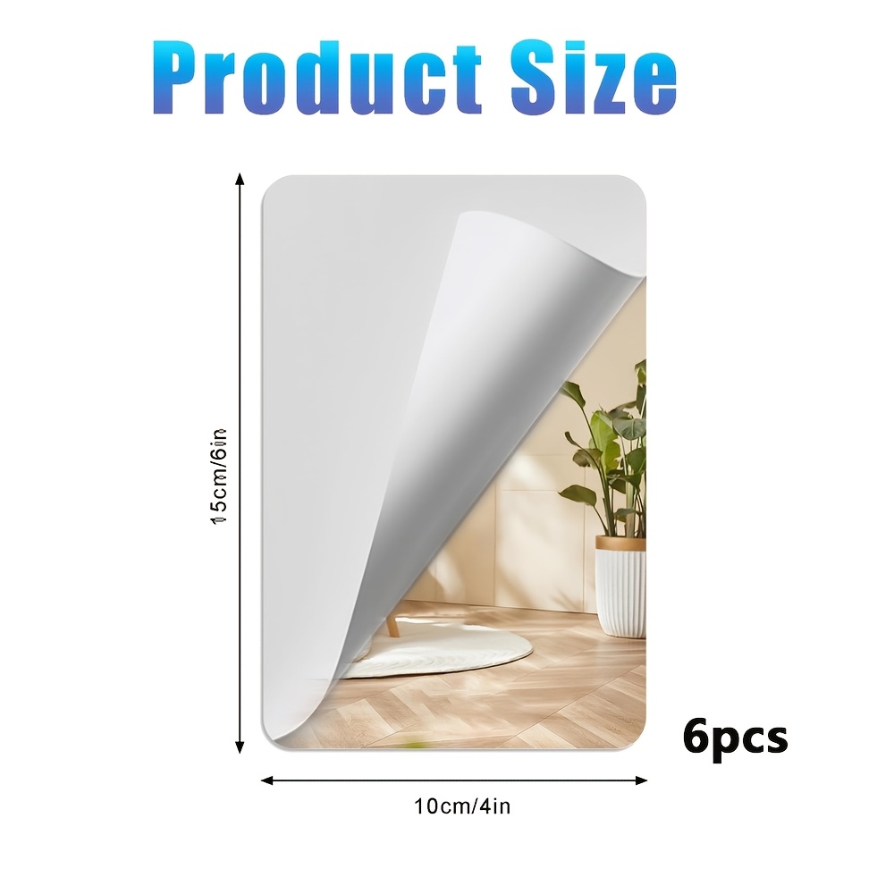 Image of 6pcs Of 15×10cm Self-adhesive Acrylic Mirror Wall Stickers, Flexible Plastic Lens Wall Stickers, Wall Mirrors, Suitable For Home Gyms, Bedrooms, Bathrooms