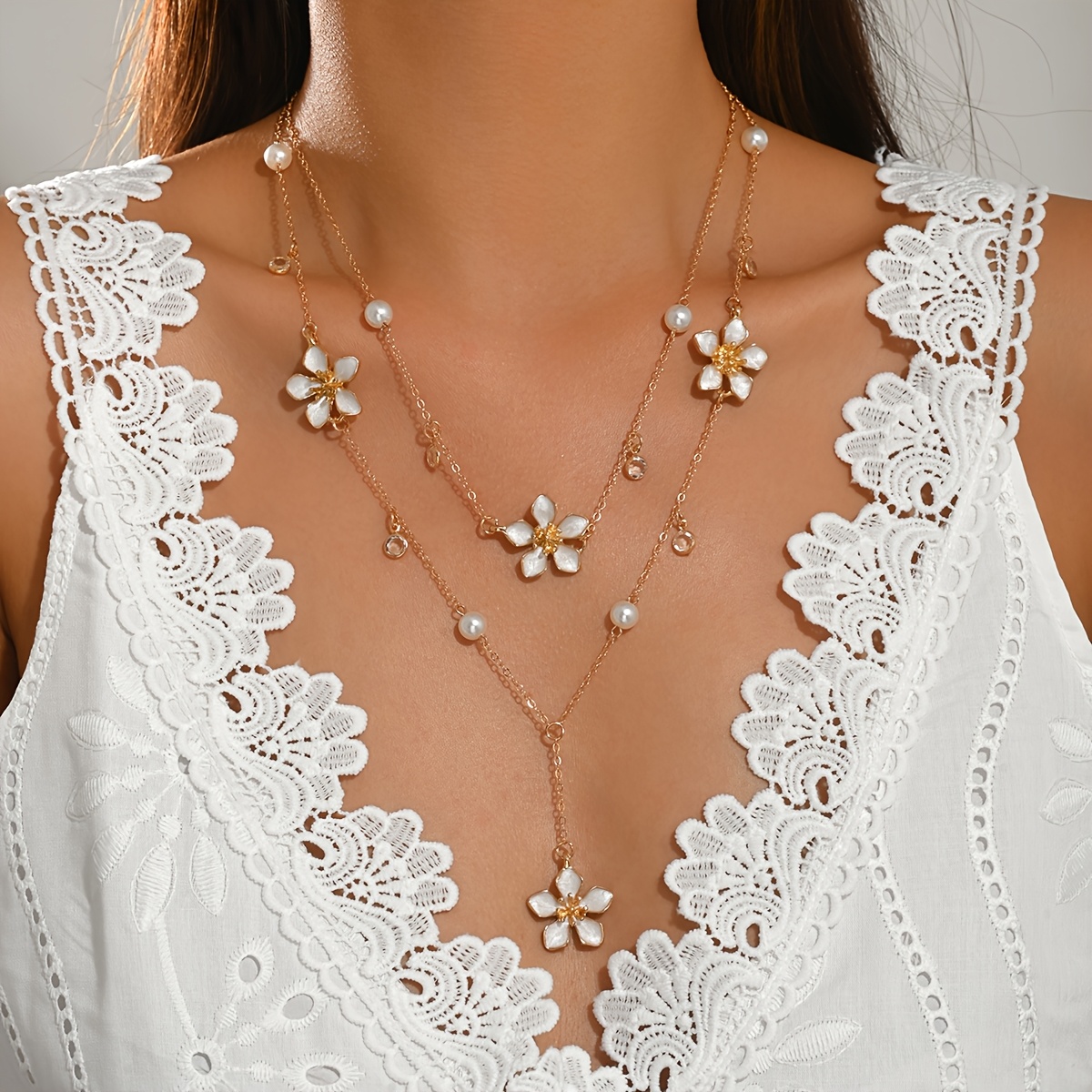 2pc Handmade Floral Pendant Y-shaped Necklace Set