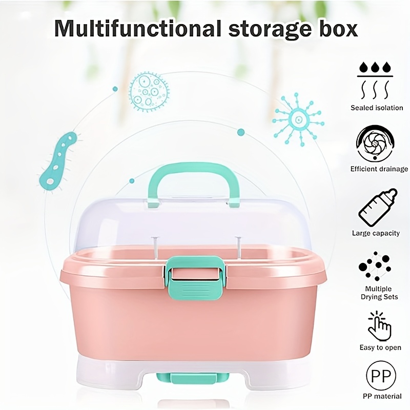 Portable Large Capacity Bottle Holder with Lid, Dustproof and Utensil Storage Drying Rack for Home Kitchen Travel Outdoor Use