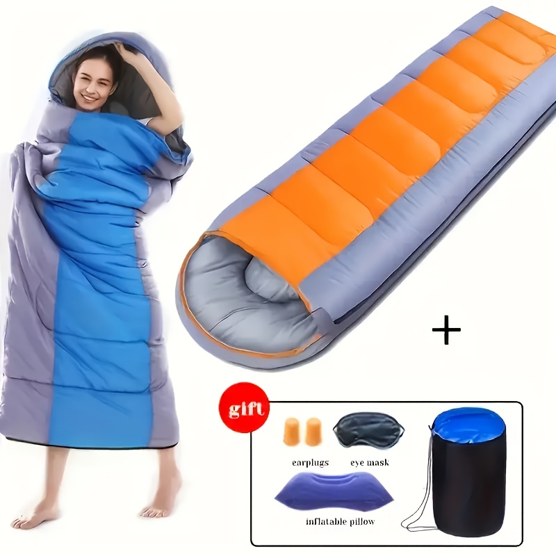 Ultra-Warm Winter Sleeping Bag with Hood, Synthetic Insulation, Microfiber Fabric, Includes Eye Mask & Earplugs, Ideal for Outdoor Camping, Camping Accessories