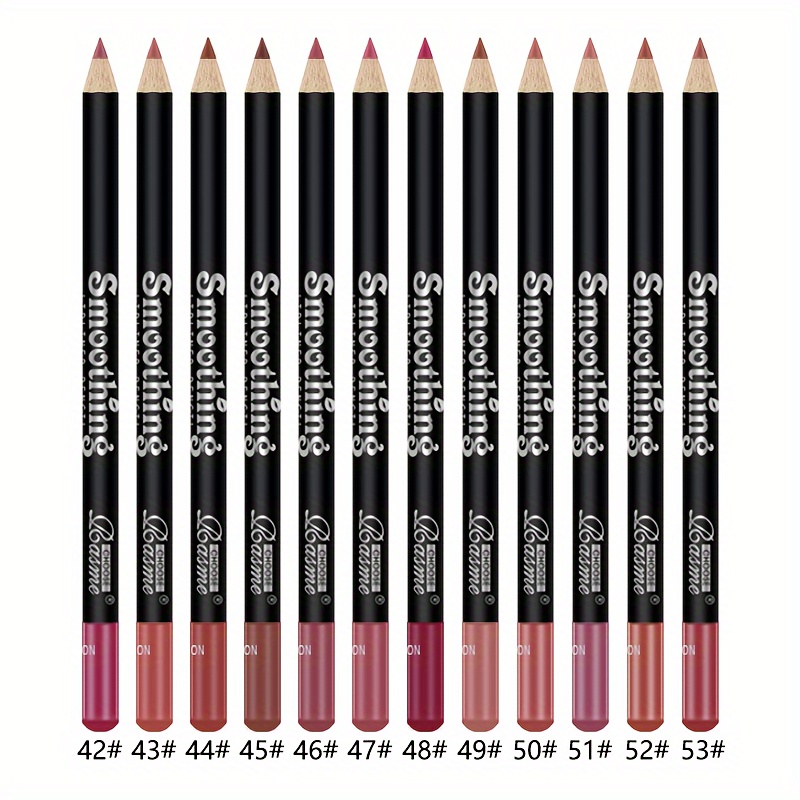 TEMU 12-color Matte Smooth Lip Liner And Long-lasting Lipstick Pencil Set, Valentine's Day Gift, 12pcs.