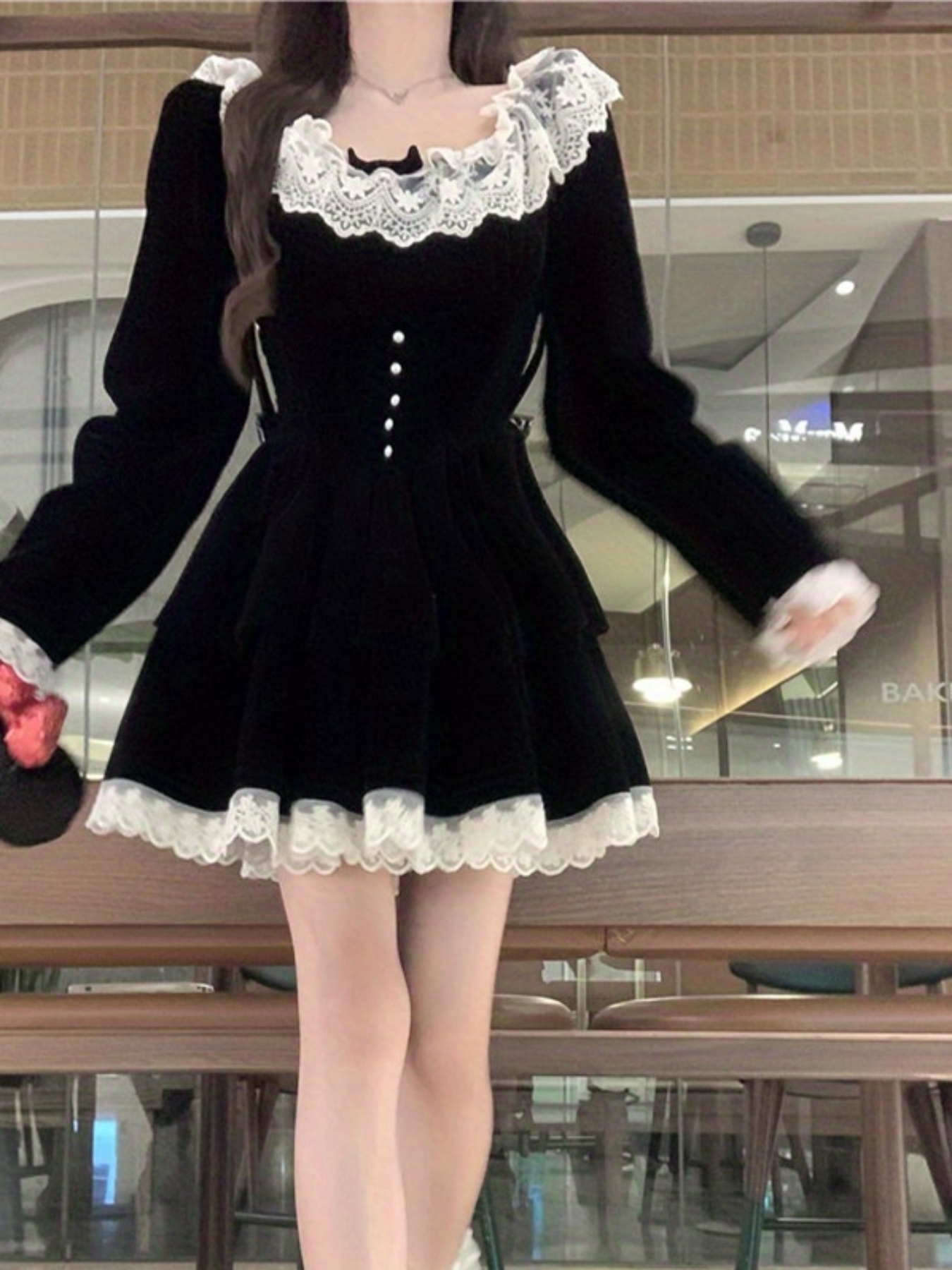 white christmas dresses Avec Les Filles Long-Sleeve Cutout Velvet Maxi Dress main image 0