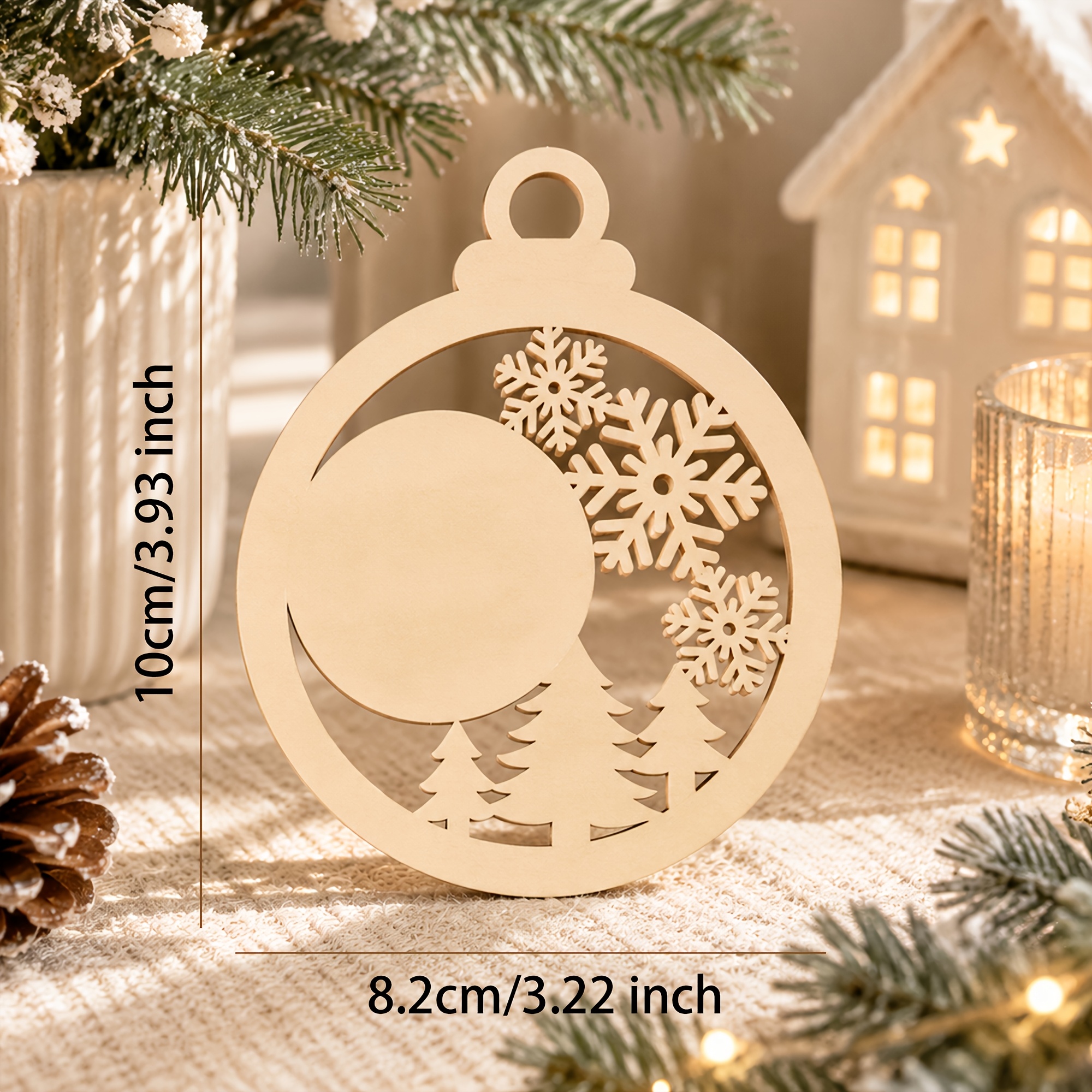 TEMU Personalized Bohemian Laser-engraved Wooden Christmas Ornaments - Name/text Suitable For Hanging On Tree Or Gift Tags, Artificial With Snowflake