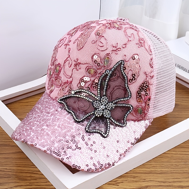 TEMU Women's Adjustable Duckbill Baseball Cap With Large Sequin Decoration - Breathable Duckbill Hat Suitable For Spring, Summer, Autumn, Parties,