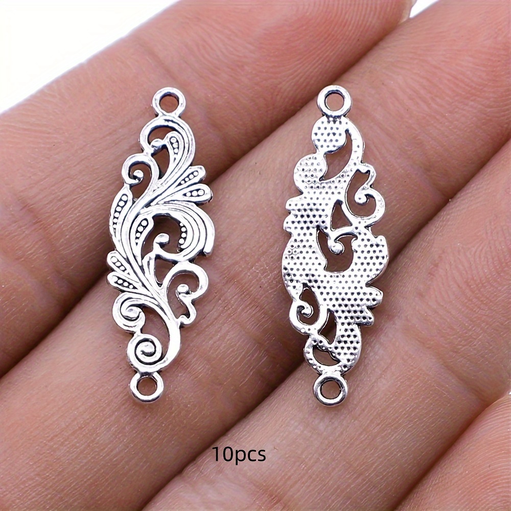 Image of 10pcs Vintage Floral Connectors, Pendant Bracelet Necklace Jewelry Making Additions, 30x10mm