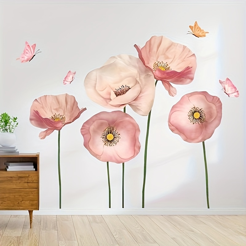 Image of 2pcs Beautiful Floral Flower Decals, Vinyl Wall Stickers For Bedroom Room Living Room Decoration
