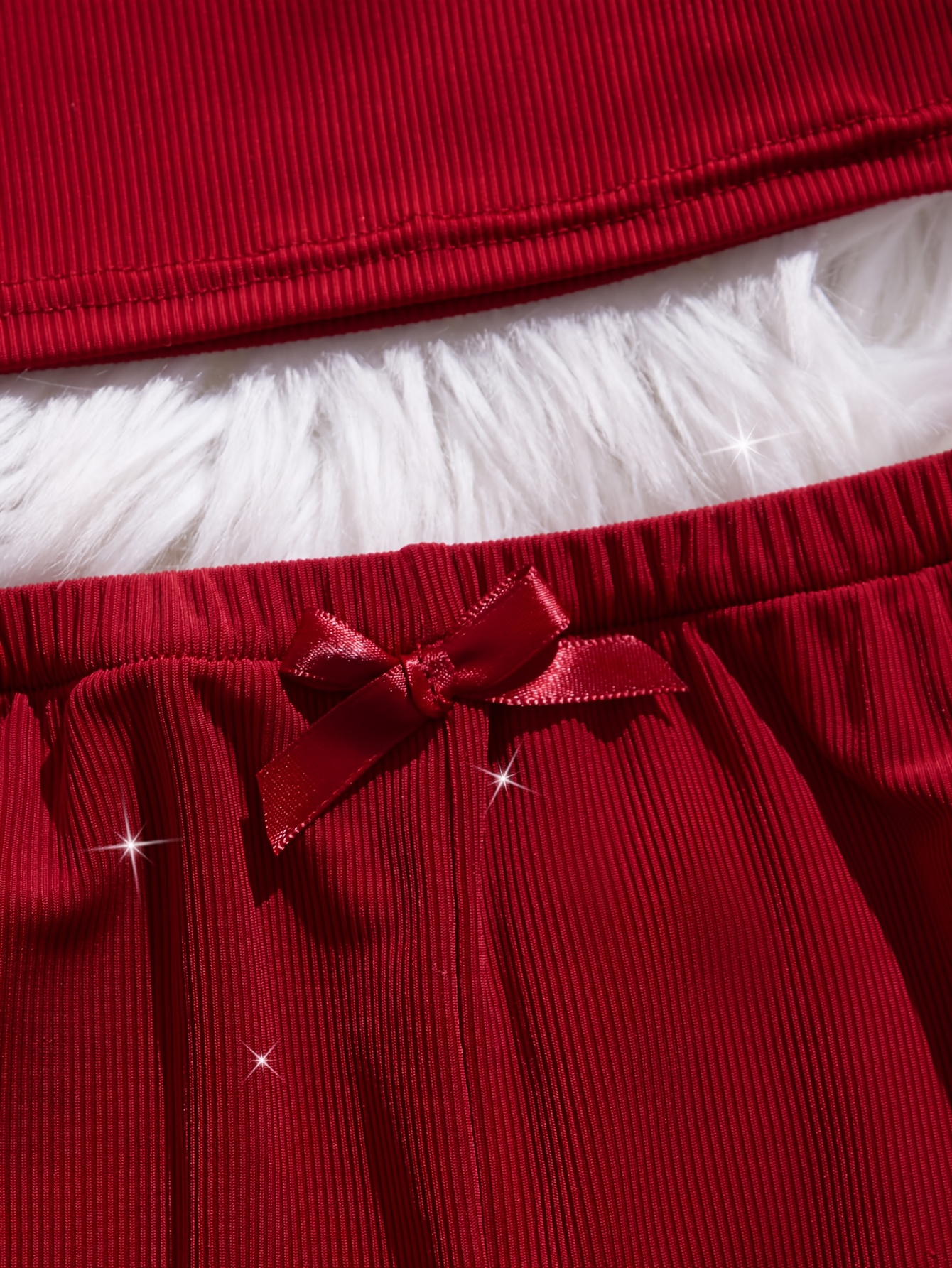 2 piecesolid color   pajama set contrast lace bow halter top shorts womens   pajamas Product details 3