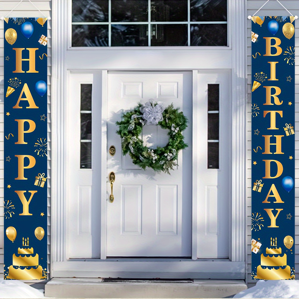 Image of Large Navy Blue & Golden Birthday Banner With Balloon Cake & Numbered 1-9/0 - Jumbo "x11.8" (180x30cm) Reusable Party Decoration For Indoor/outdoor Parties, Showers, Weddings - Durable Backdrop & S