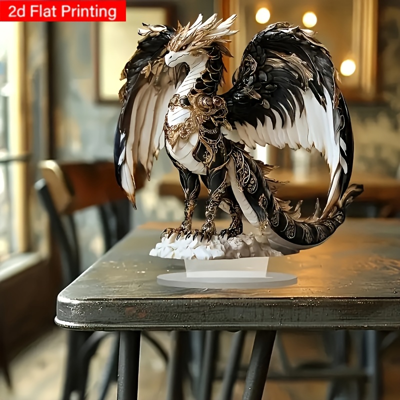 

2d Flat Boho Style Acrylic Dragon Figurine, 9.4in X 9.8in Multifunctional Festive Decor For , English Text, With Display Base