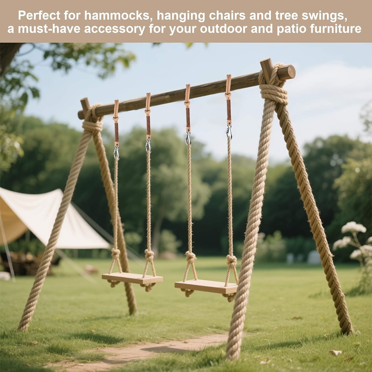 2pcs 23.62inch Hammock Hanging Ropes with Locking Carabiners, for Hanging Installation, Hammock Swing Hanging Ropes, Adjustable Ropes, Suitable for Swings and Hammocks