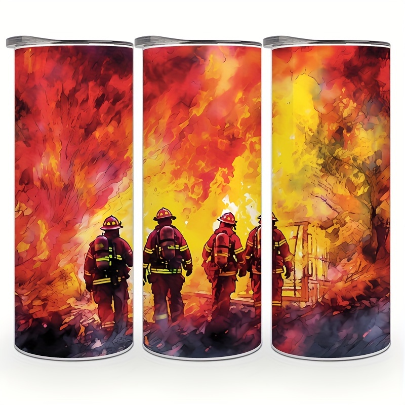 

20oz Stainless Steel Firefighter-themed Car Cup - Double Wall Vacuum Insulated With Lid & Straw, Perfect Gift For Parents And Friends