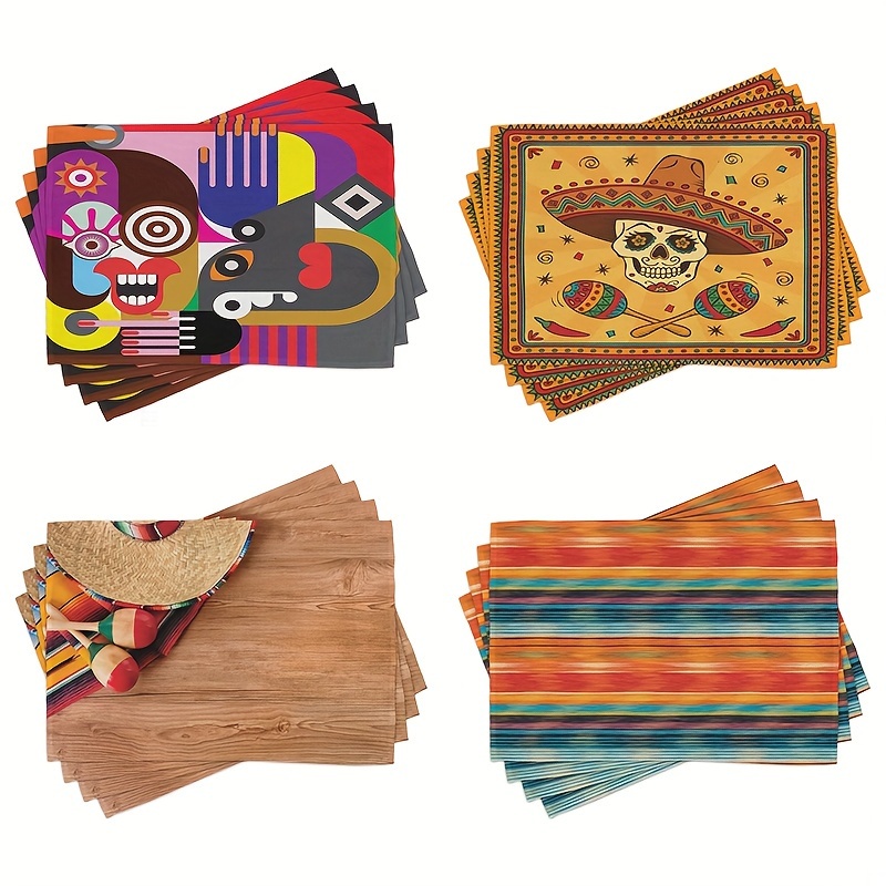 

4pcs/set, Placemats, Mexican-themed Place Mats (18''x12''/45cm*30cm), Polyester, Sombrero & Design, Washable Table Mats For Dining Decor, Fade Resistant