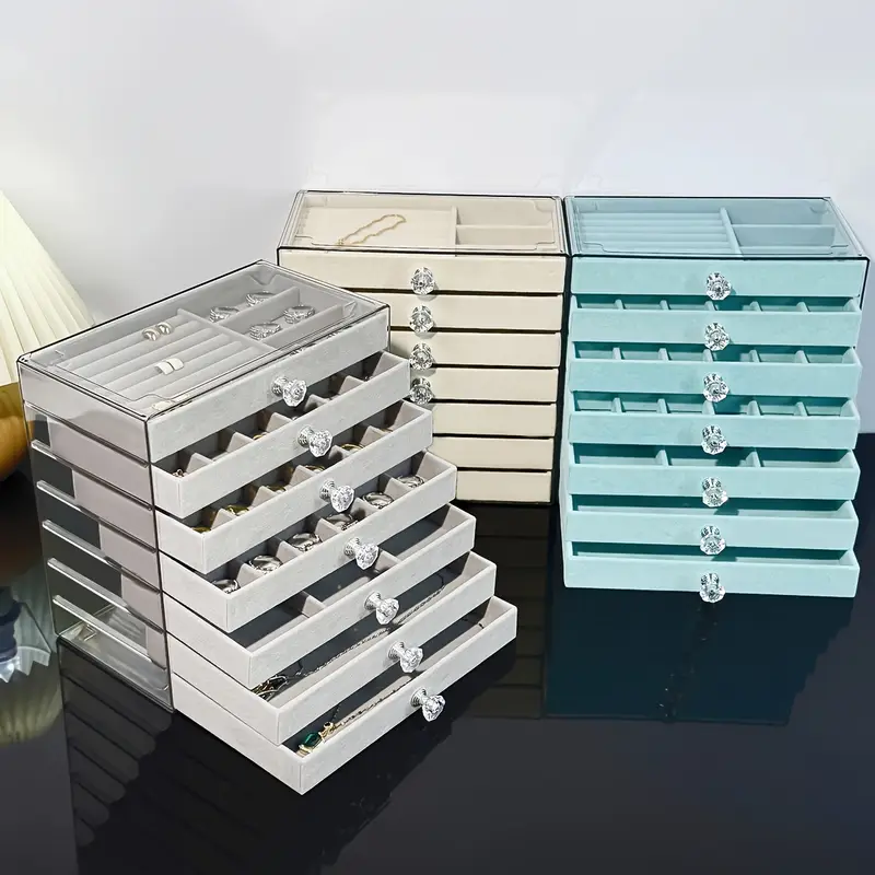 1pc elegant 7 layer large capacity jewelry organizer box with soft flannel lining light blue plastic storage case for bracelets necklaces earrings rings multi compartment design with secure clasp closure classic octagonal shape for vanity or desk jewelry boxes desktop organizer elegant organizer fabriclined drawers jewelry boxes Product details 7