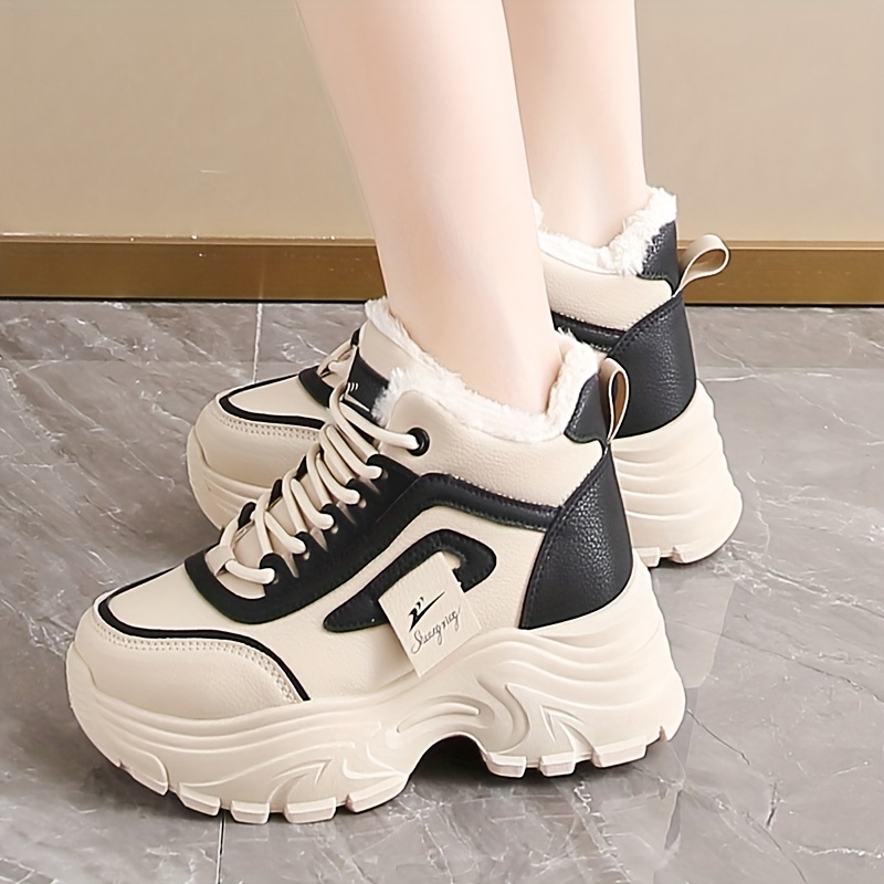 womens winter boots thick warm high top shoes with cushioned pvc sole beige white black synthetic cover upper non slip traction outdoors everyday formal events cold weather footwear winter shoes outdoor footwear plush lined interior durable traction footwear seasonal footwear   cozy lining office wear Product details 4