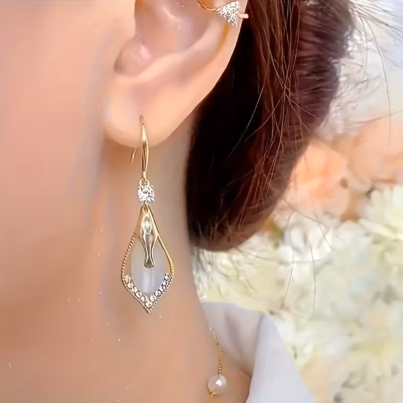 cat eye teardrop purple earrings 14k gold plated golden plated elegant alloy jewelry with intricate detailing for versatile occasions formal accessory sophisticated style embellished hoops evening wear teardrop earrings durable earrings elegant earrings fashion enthusiasts Product details 2