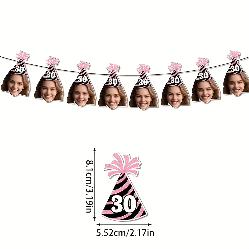Image of 8pcs Custom Photo Personalized Age Banner Decorated With A And Pink Ribbon - Suitable For Birthdays And Anniversaries At Ages 18, 21, 30, 40, 50, And 60