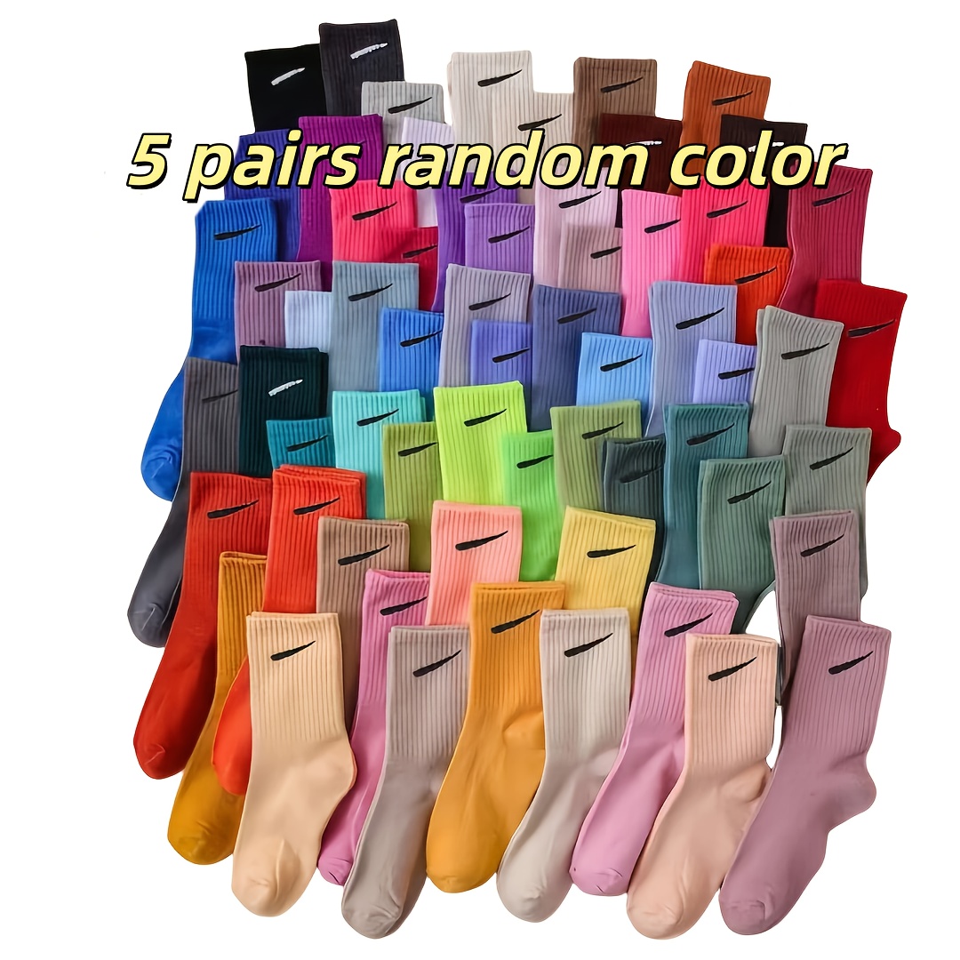 TEMU 3/5 Pairs Random Color Spring Summer Solid Mid-calf Socks, Casual Versatile Sports Socks, Breathable Comfortable Long Socks, High-grade Couple
