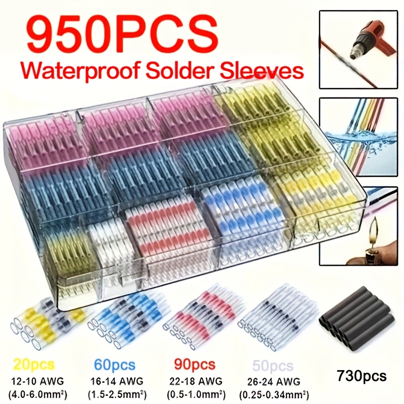 Image of 950pcs Solder Seal Wire Connectors, Thermal Butt Connector, Insulated Electrical Butt Splice Wire Terminals For Marine Automotive Boat Truck Wire Joint