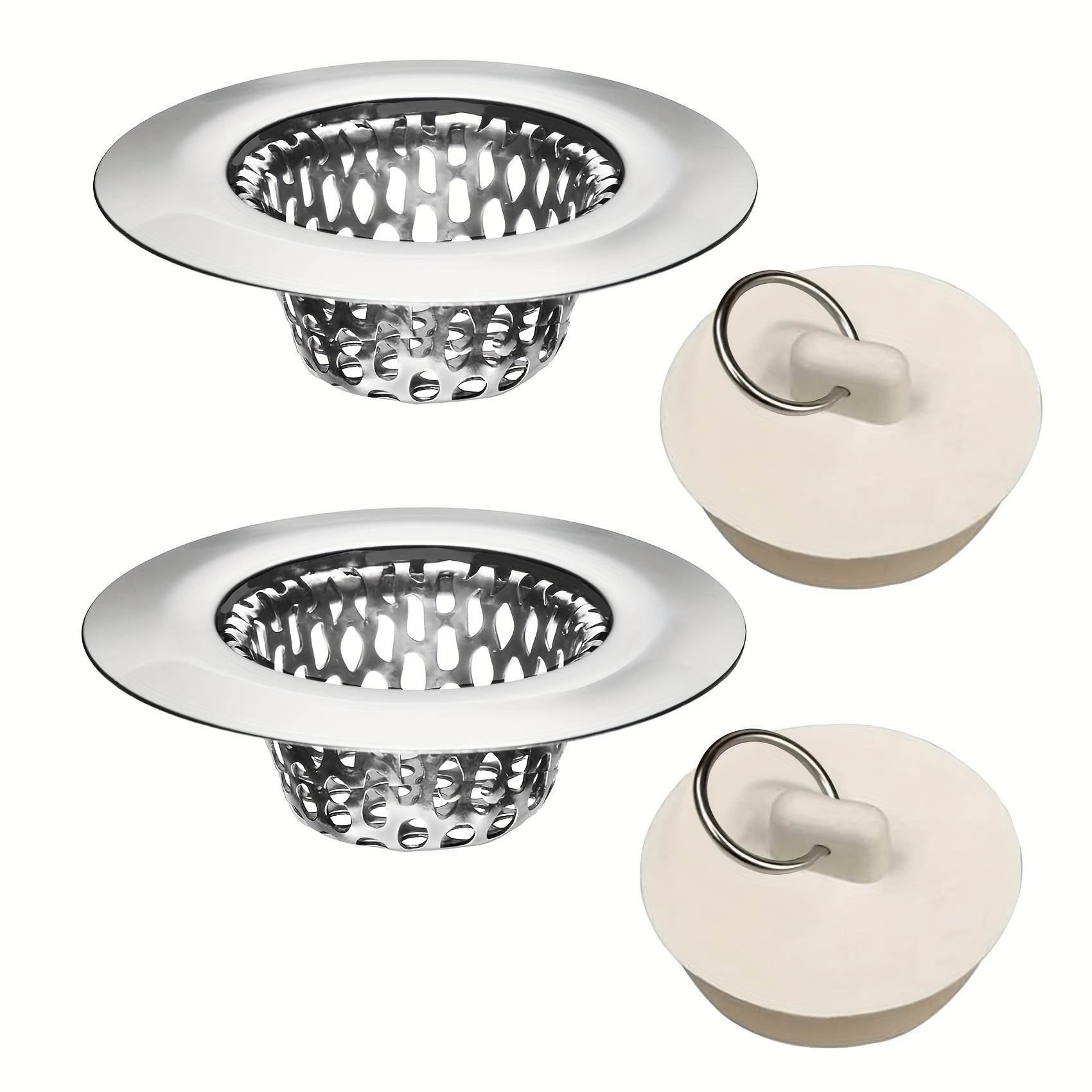 

4 Pack Stainless Steel Bathroom Sink Strainers And Stopper Plug Set - 201 Stainless Steel Mesh Drain Strainers With Rubber Plug For Standard Sinks