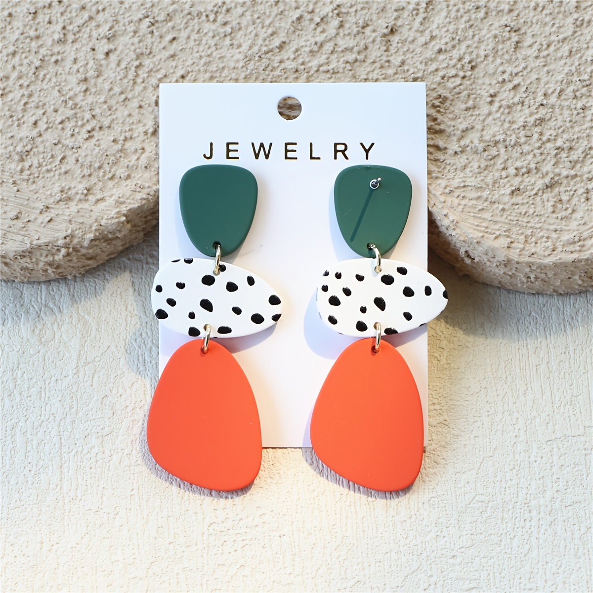 TEMU 1 Pair Women's Polka Dot Print Clay Texture Ins Design Collision Elegant Temperament Long Acrylic Earrings