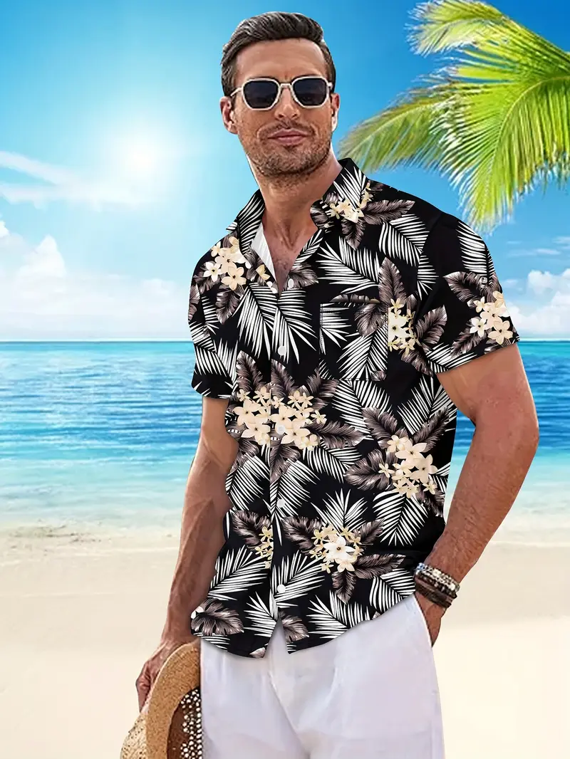 Camisa Hawaiana Para Hombre Hardaddy - Manga Corta, Estampado Tropical, Talla M Color Albaricoque