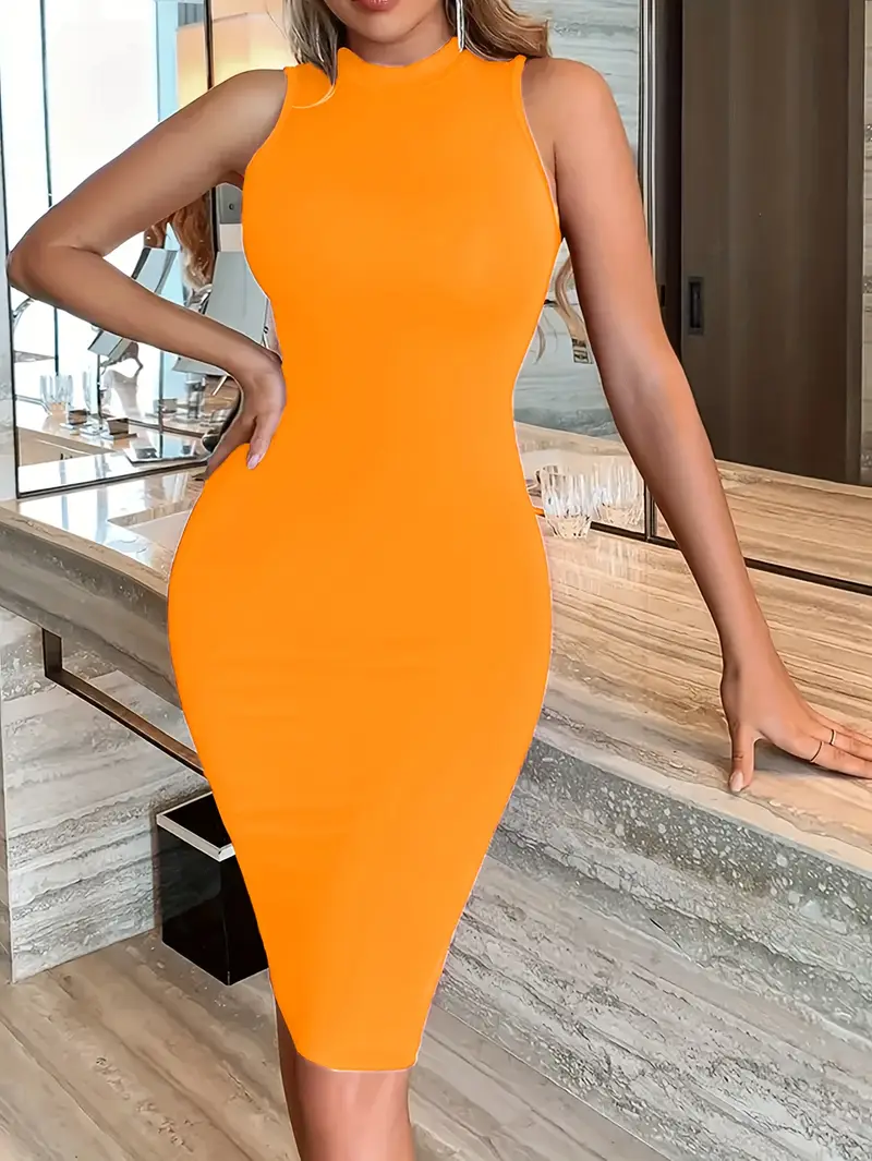 elegant sleeveless bodycon midi dress women round neck - Temu elegant sleeveless bodycon midi dress women round neck - Temu