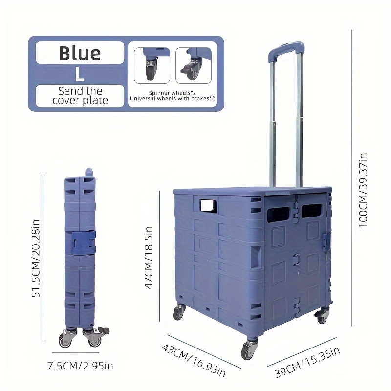 

Outdoor Folding Blue 4-wheel Portable Shopping Cart With 75l Capacity