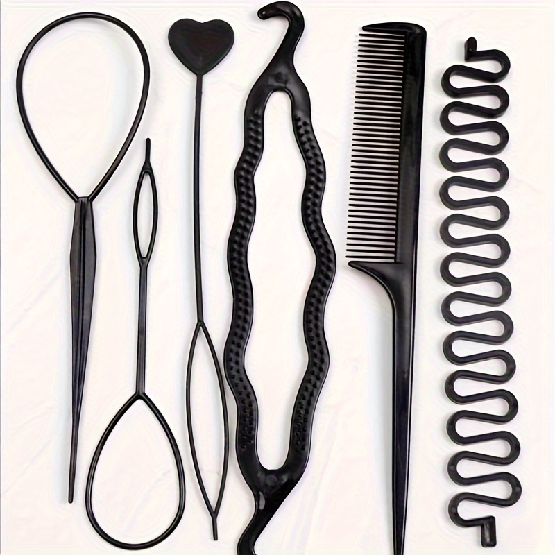 TEMU 6pcs Simple Hair Plate Styling Tool Set, Braided Handle Knitting Tool, Hair Comb, Hairpin, Hair Accessories