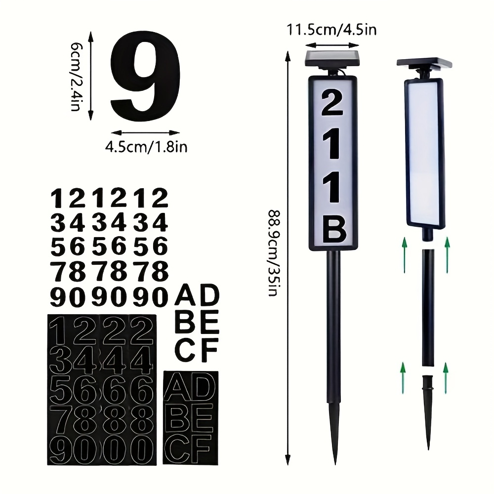 TEMU Outdoor Waterproof Solar Light, House Number Light, Solar Landscape Address Sign With Stake, Ip44 Waterproof, Intelligent Light Sensor, Led