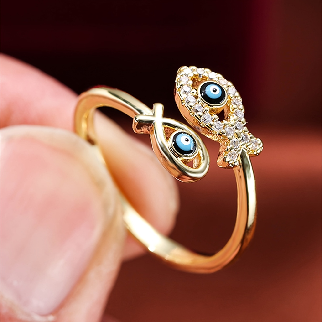 Women's Devil's Eye Pisces Open Ring, Stackable Guardian Symbol