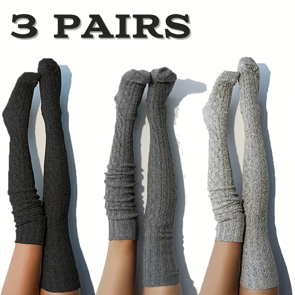 

3 Pairs Of And Comfortable Knee-high Knitted Socks For Women - Warm And Fashionable College Style Socks, Essential For Cold Weather, Perfect Winter Gift