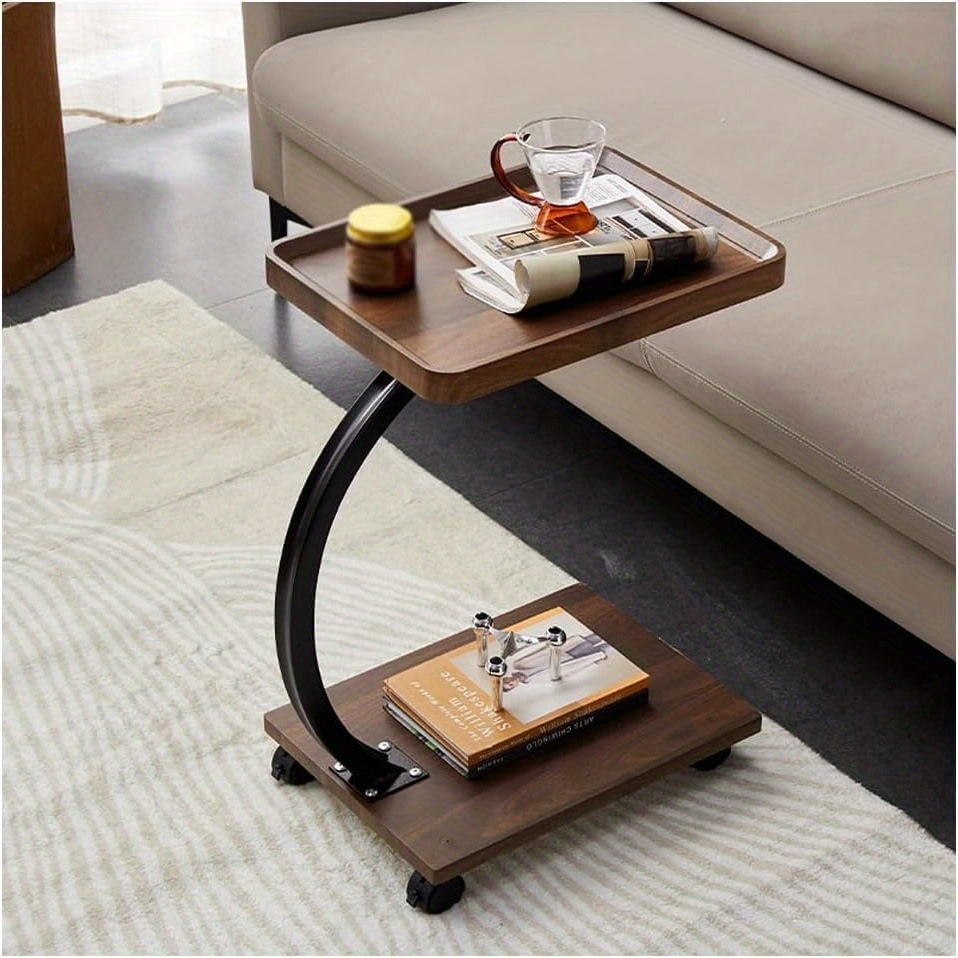 item picture rectangle small end table on wheels sofa coffee side table c shaped rolling nightstand with storage shelf metal frame for living room bedroom office