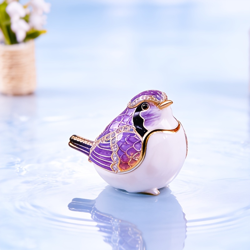 Enamel Encrusted Diamond Lucky Blue Bird Decorative Jewelry Box