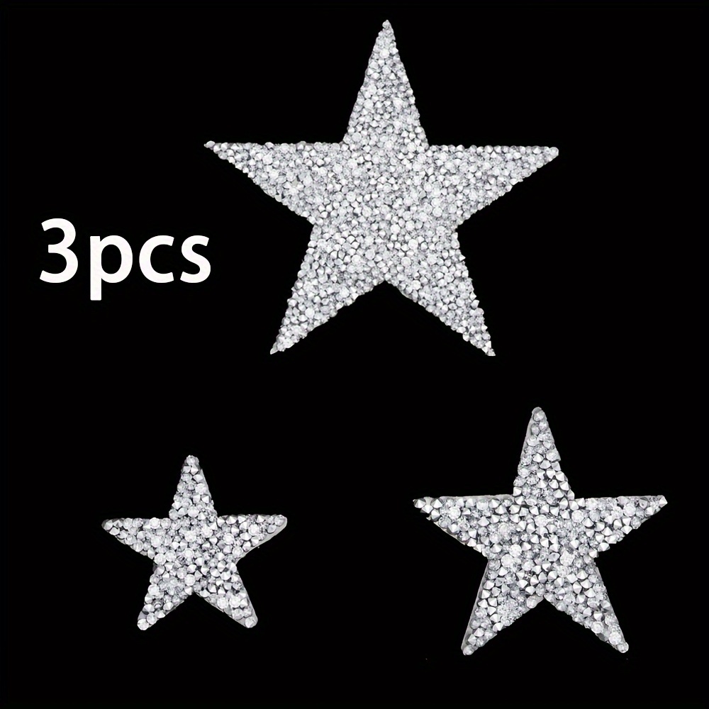 3pcs 3size Star Iron On Patch Silvery Star Patch Iron Patch Star Shape Applique Patch Iron On Rhinestones Garment Jeans Shoes Bag Hat Decor