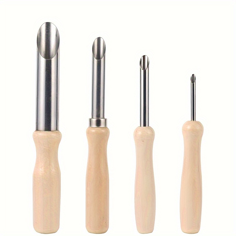 

4-piece Stainless Steel Clay Hole Cutters With Wooden Handles - Ideal For Drilling & Sculpting, Pottery Crafting Tools