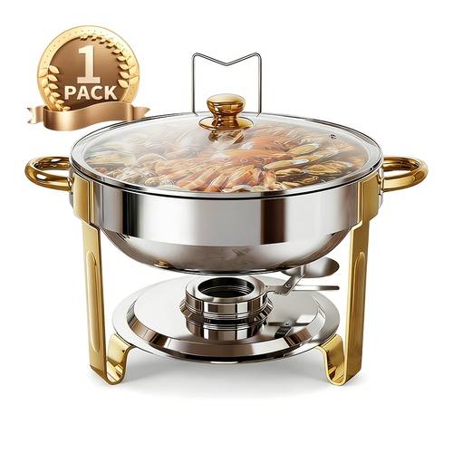 1 2 4pcs 4 5l round chafing dish buffet food warmer with glass lid and lid holder modular design 95 pre assembled anti cut edge ideal for party catering wedding for cooking