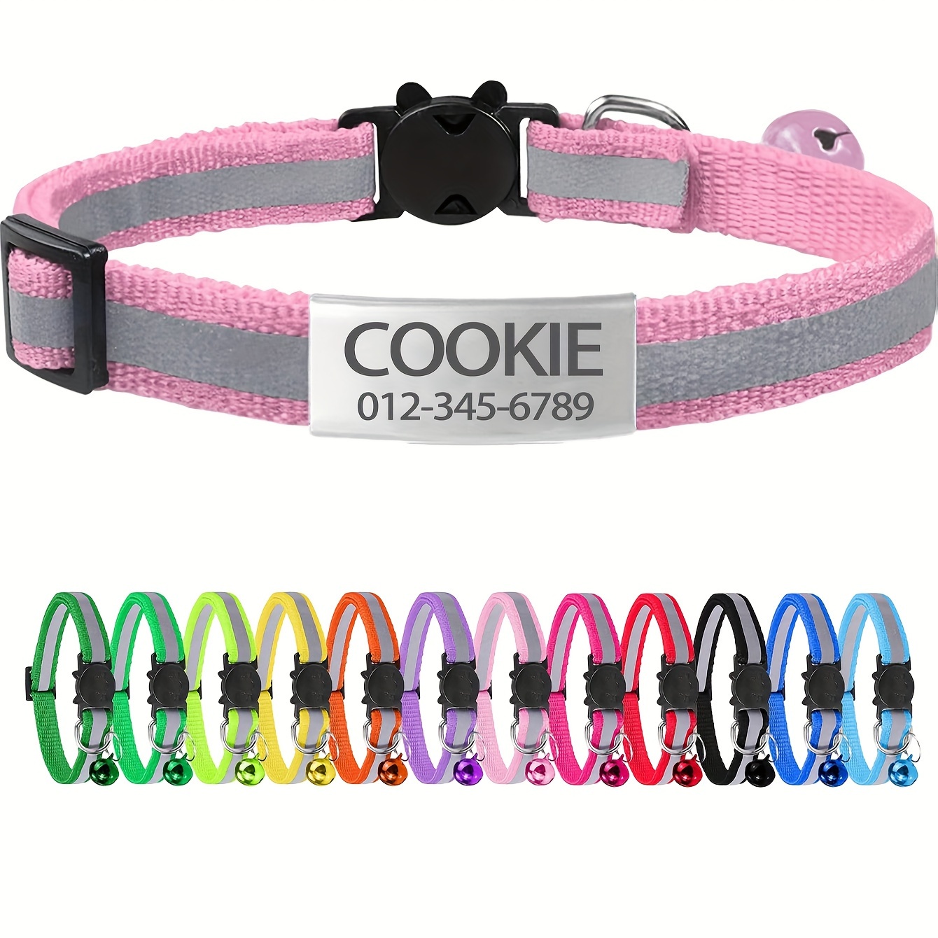 

Reflective Adjustable Pet Collar With Safety & Bell - Cartoon Design, Ideal For Cats & Small Dogs Under 11 Lbs