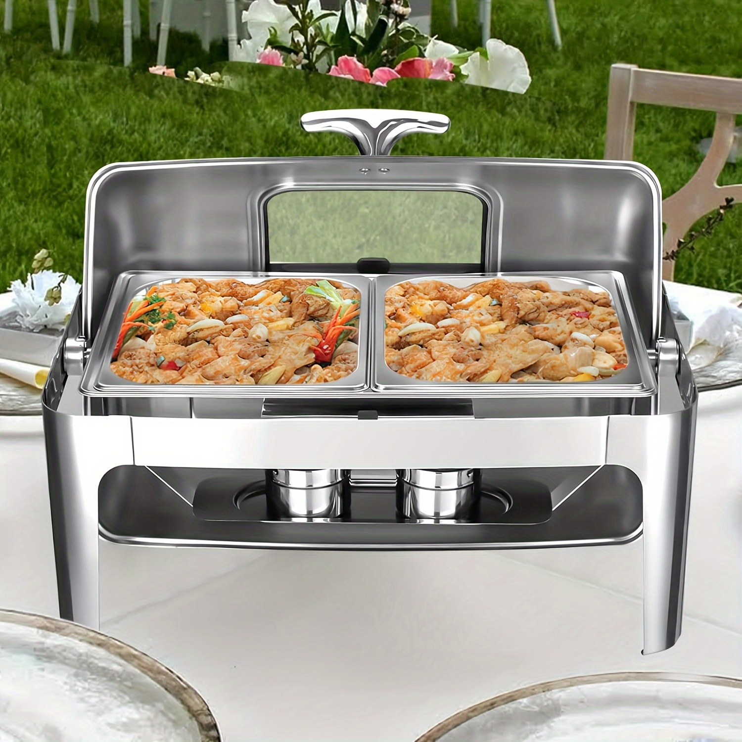 

Roll Top Chafing Dish Buffet Set, 9 Qt Stainless Steel Chafer With Viewing Lid Buffet Servers And Warmers Set Warming Tray For Wedding, Parties, Banquet, Catering Events