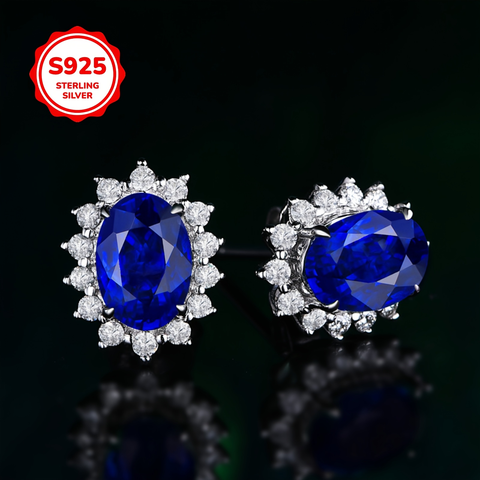 Women's Blue S925 Silver Stud Earrings for Daily Wear