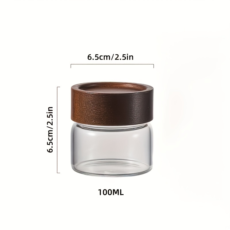 TEMU 1 pot en bois d'acacia de petite taille 250 ml en verre borosilicate haut, bouteille de rangement de cuisine domestique, noix, grains de café,