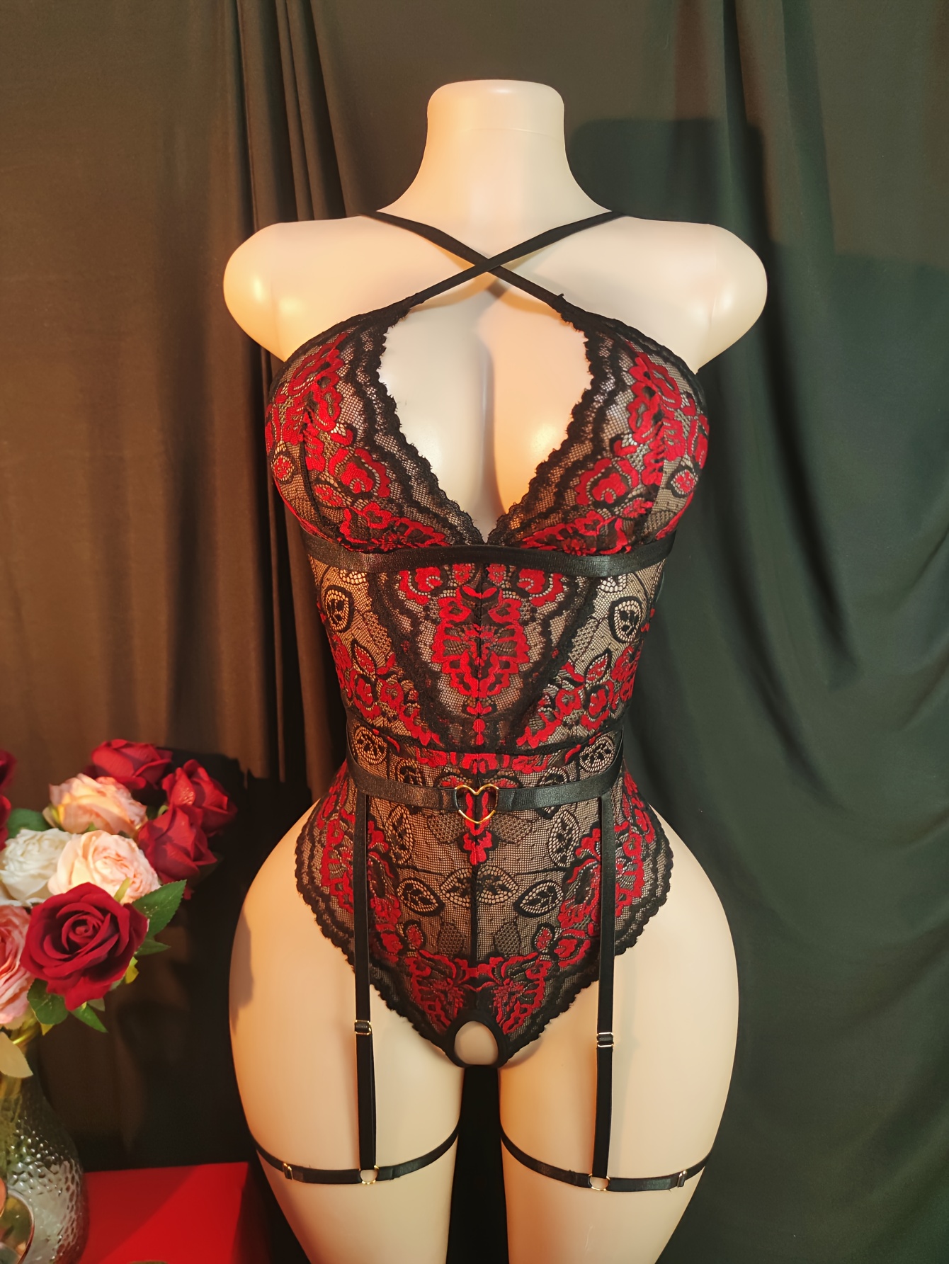 New European and * Women&#39;s Lingerie Bodysuit with Contrast Lace, Hot Tight Corset Garter Belt, Lingerie for Women Erotic, * Bodysuit,