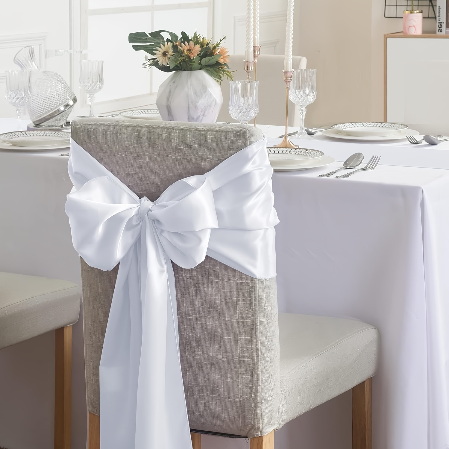 Image of 20pcs Elegant Satin Chair Sashes With Bows - & Ribbon Ties For Weddings, Parties, Banquets, And Event Decorations, Chair Covers For Wedding Guests Christmas Decorations